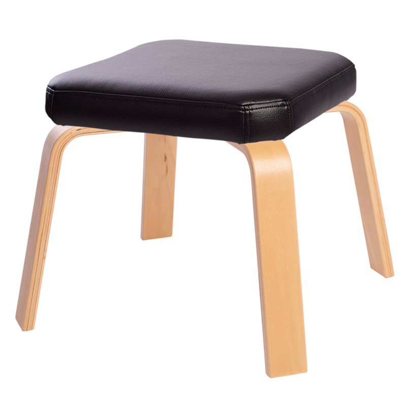 Aydelotte Solid Wood Accent Stool, Natural Wood, Black