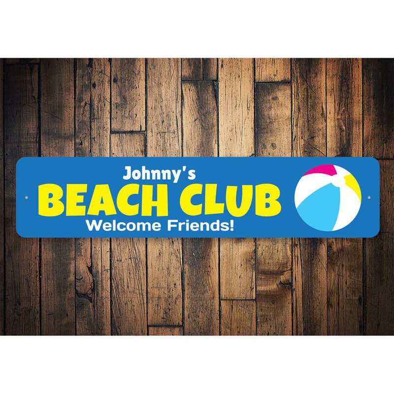 Plaque en aluminium personnalisée Beach Club, H 4 po x l 18 po x P 0,04 po
