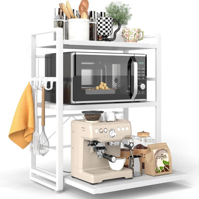 Étagère micro-ondes à 3 niveaux, réglable en hauteur et extensible, avec tiroir, noire