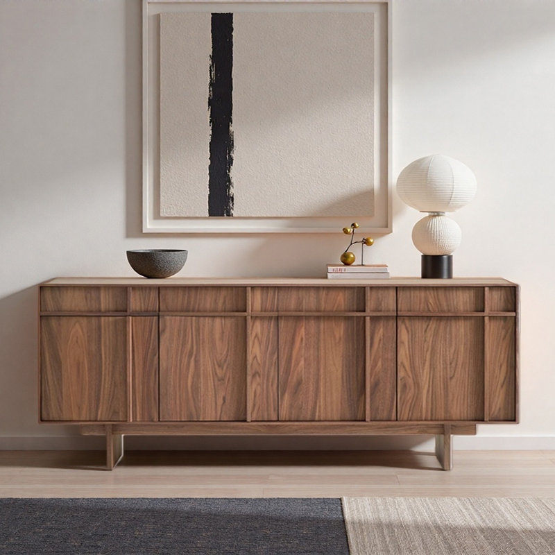 Buffet simple rétro, H 30,71 po x l 62,99 po x P 17,13 po, Noyer
