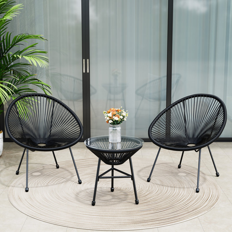 3 Piece Outdoor Acapulco Patio Bistro Set George Oliver Frame Color: Black