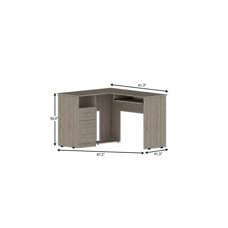 Bureau d'ordinateur en L 41 po avec deux tiroirs, Gris clair