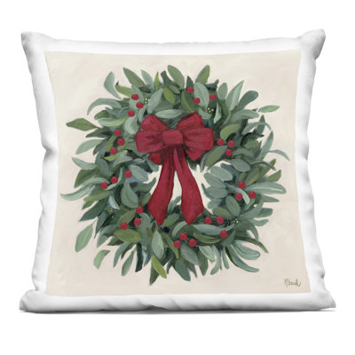 Coussin Ribbon Holly Wreath, imprimé par Kate Sherrill