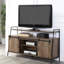 Meuble télé rustique avec porte de grange coulissante en chêne et noir, convient aux meubles de style industriel moderne de 58 pouces