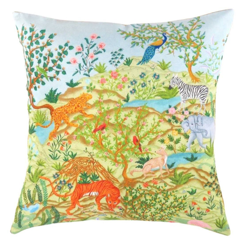 Oreiller turc en soie fine, H 24 po x l 24 po, Malibu / vert / orange / rose