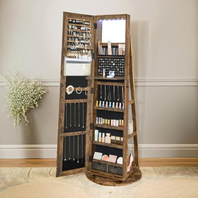 Free Standing Mirror Jewellery Cabinet 360 Swivel Organiser