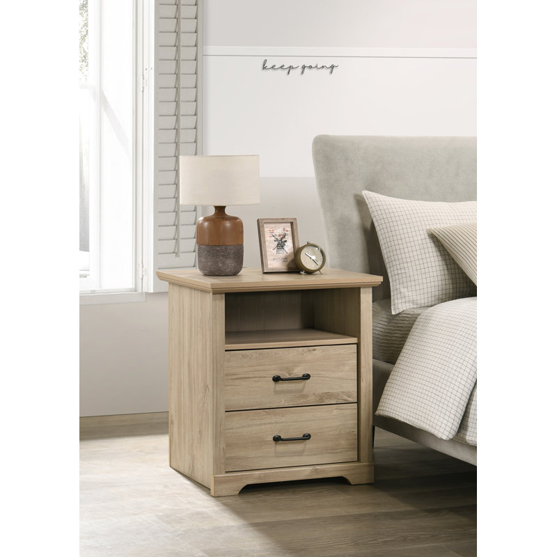Elara Nightstand 2-Drawer with USB Charging Ports Light Oak Engineered Wood 22 Inches, Light Oak
