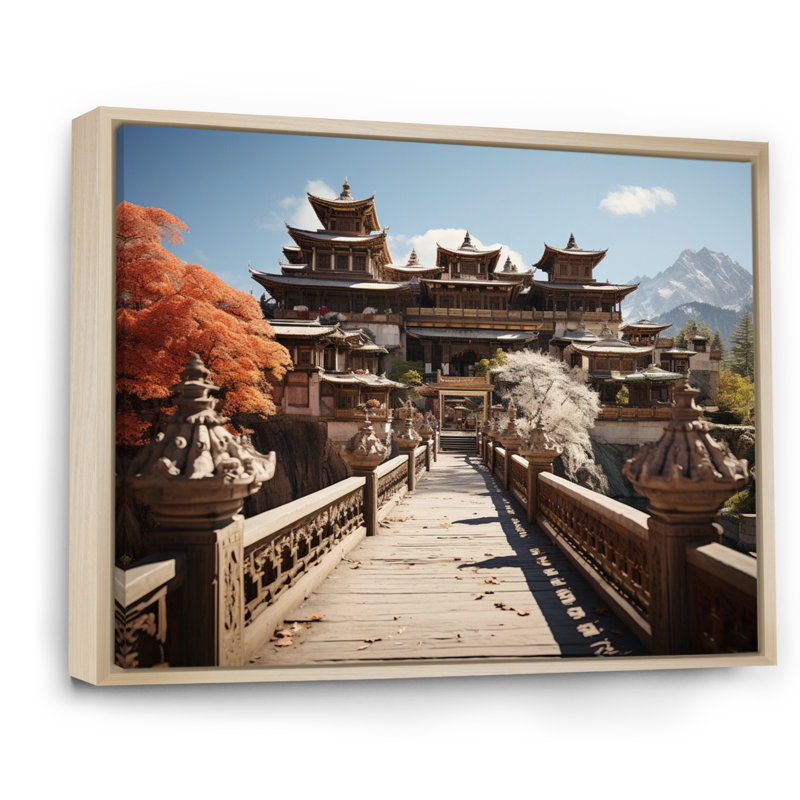 Art asiatique, monastère tibétain III, reproduction d'art sur toile, Cadre naturel flottant, H 24 po x l 32 po x P 1 po