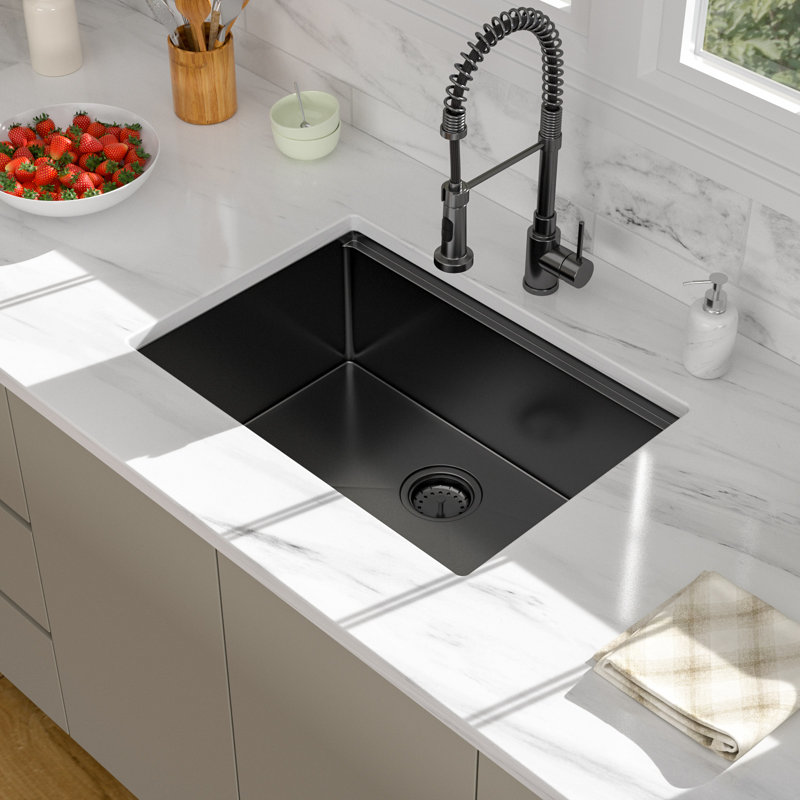 28" L x 18" W Undermount Kitchen Sink Workstation Single Bowl, Black, 28" L x 18" W