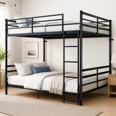 Grand lit superposé en métal noir avec armoire surélevée, capacité de charge élevée, rangement sous le lit amovible, lit superposé en fer noir