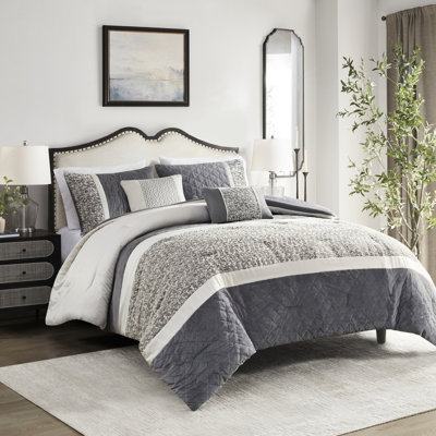 Édredon texturé à rayures - très grand / très grand, 5 pièces, avec coussins décoratifs, comprend les coussins