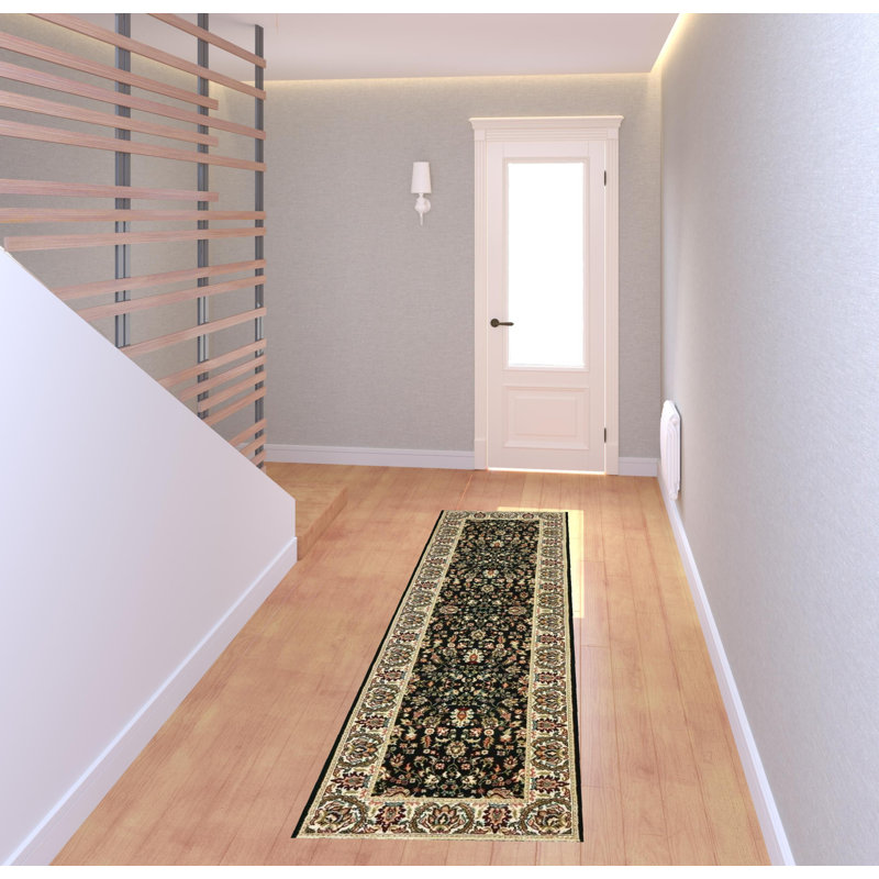 Tapis noir / ivoire Greenwich, Tapis de couloir 2 pi 3 po x 7 pi 6 po