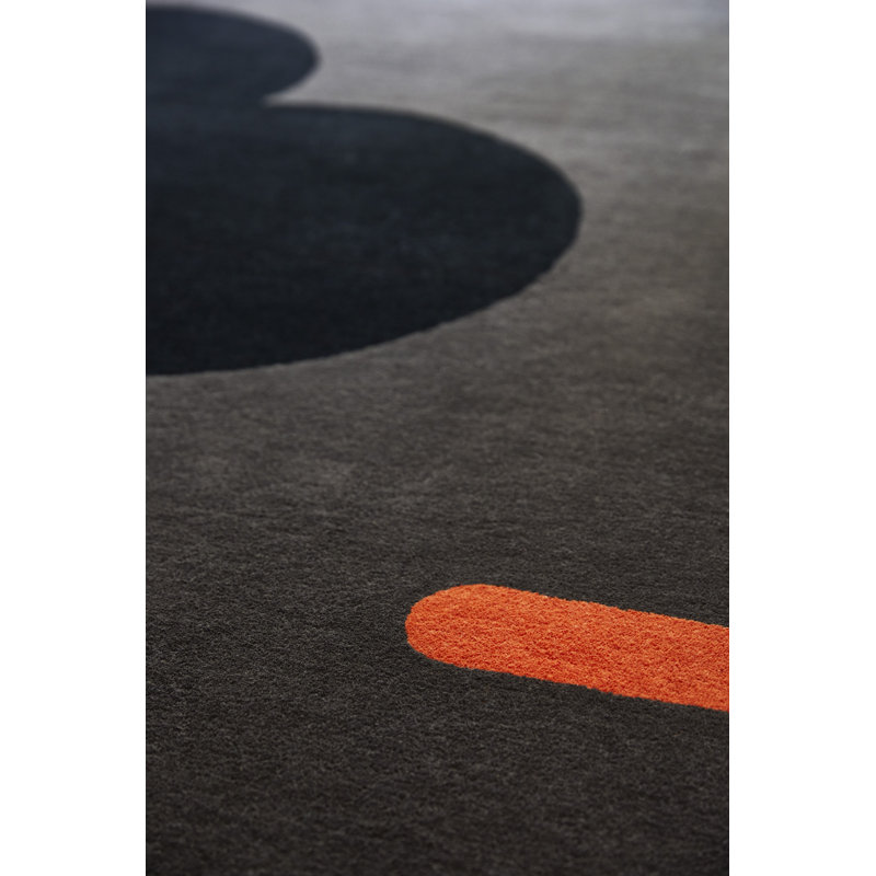Wool Geometric Area Rug in Graphite/Black/Orange, Rectangle 5'3" x 7'6"
