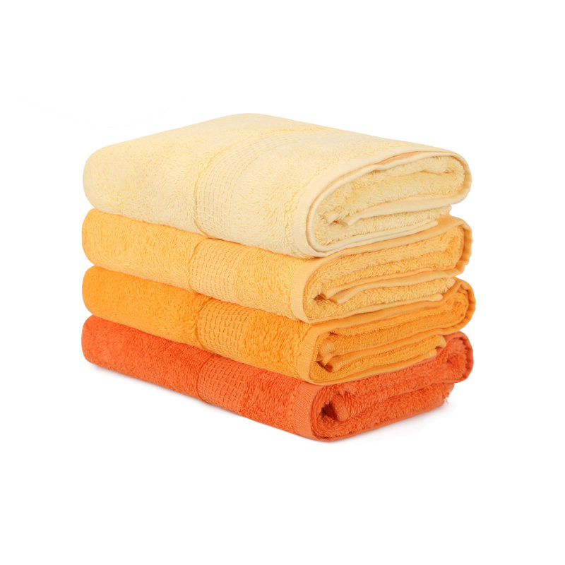 Ensemble de 4 serviettes à main de même taille, Jaune clair / jaune / orange pâle / orange