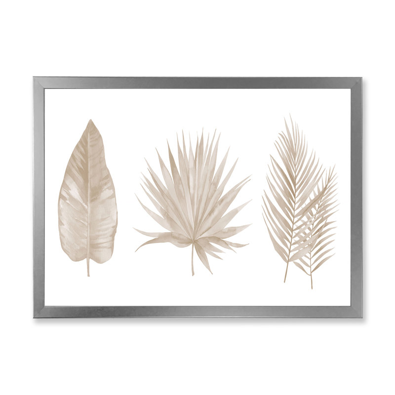 «Tropical Beiges Leaves», reproduction sur toile encadrée, H 16 po x l 32 po x p 1 po, Encadrement argenté