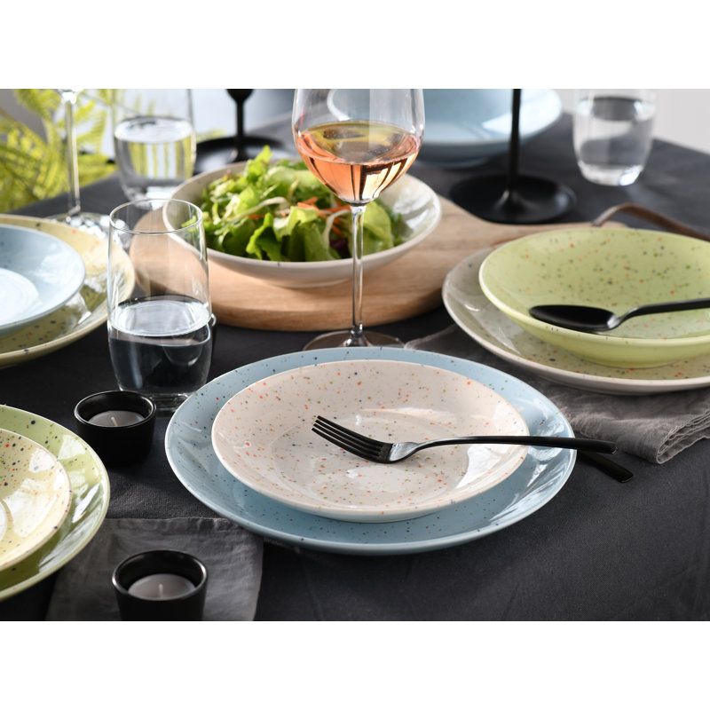 Confetti Piece Stoneware Dinnerware Set - Service for 4, Blue/Green/Yellow