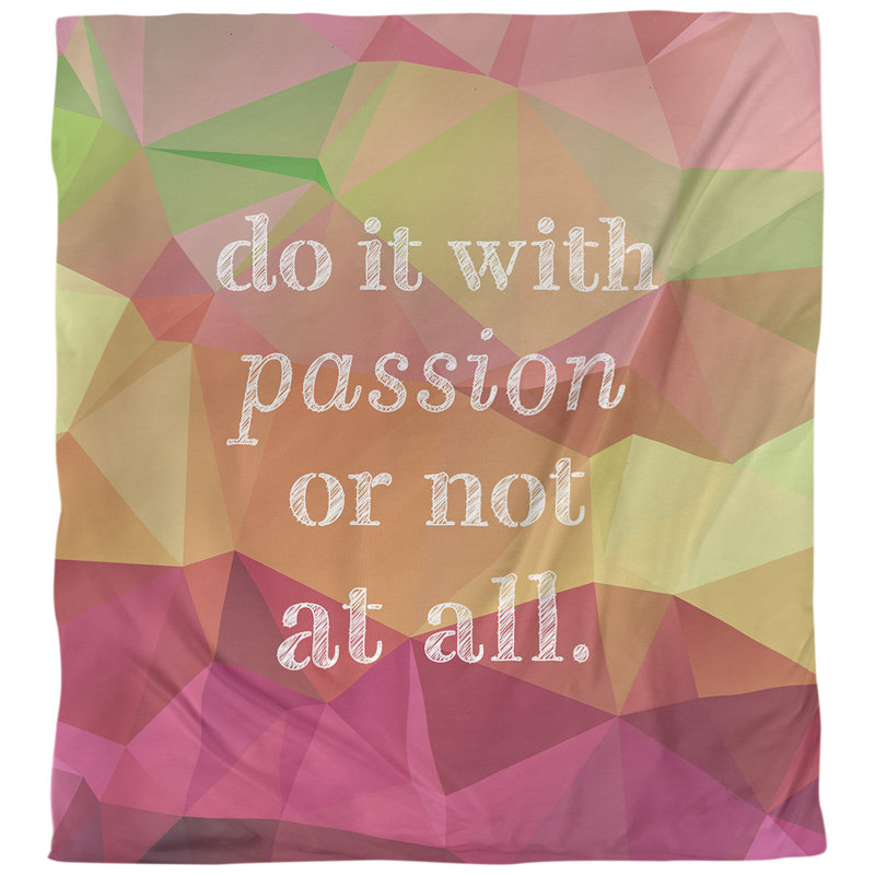 Housse de couette simple avec citation inspiration passion, Housse de couette pour grand lit, Rose / Orange