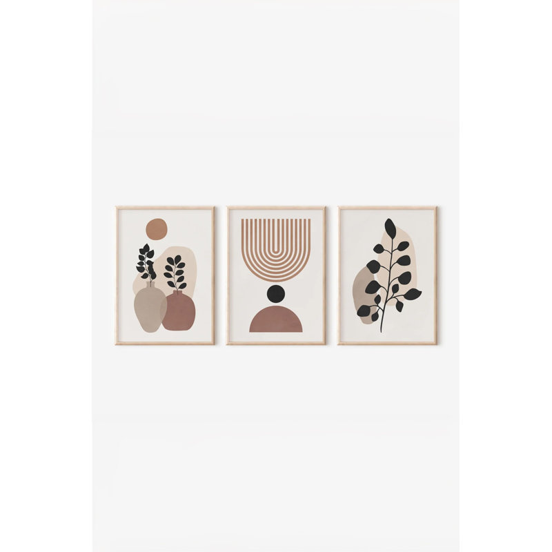 Ensemble de 3 peintures élégantes encadrées décoratives, 12,9 po x 18,9 po | Cadre 100% bois massif (épaisseur: 0,8 pouce), œuvre d'art 100% MDF | Impression numérique éclatante, parfaite pour la décoration de salon et de bureau