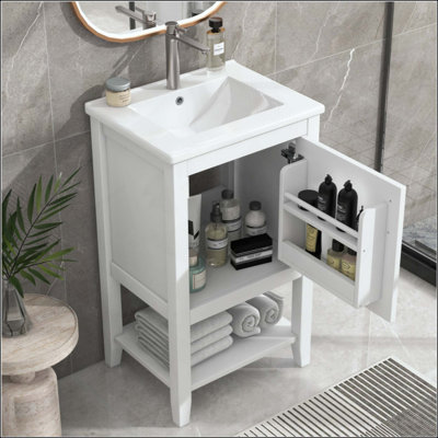 Bathroom Vanity With Sink, Bathroom Cabinet With Soft Closing Door, Storage Rack And Open Shelf(faucet not included)