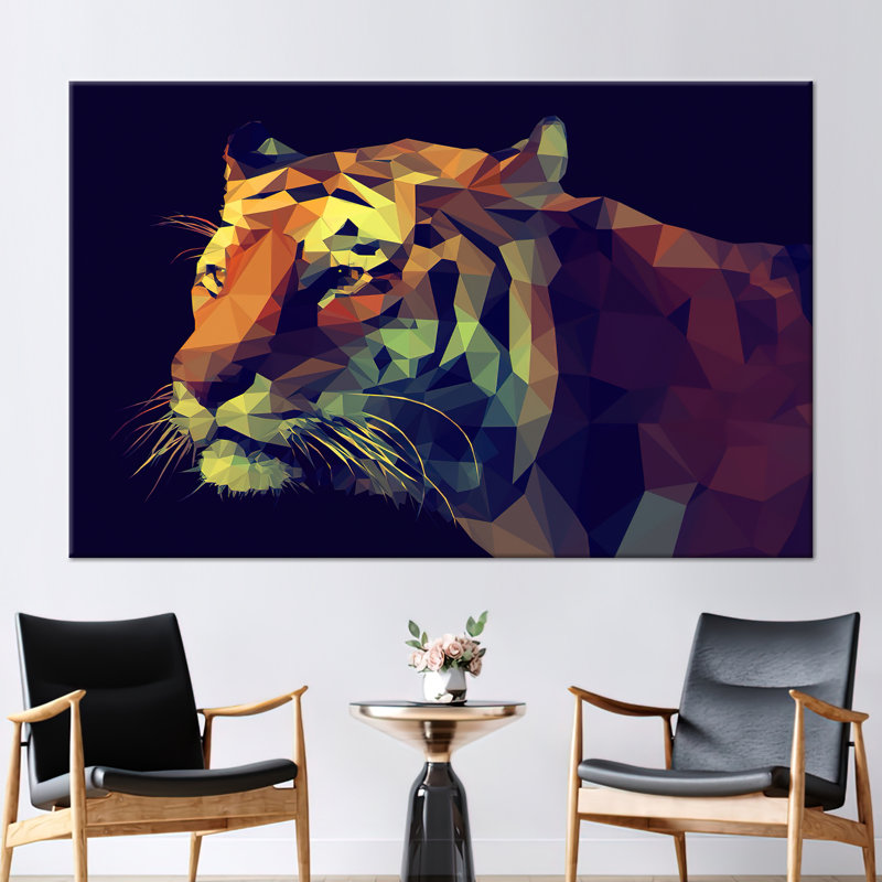 Illustration abstraite de tigre sur toile - Décoration murale géométrique pour grands espaces, H 8 po x l 12 po, Toile tendue