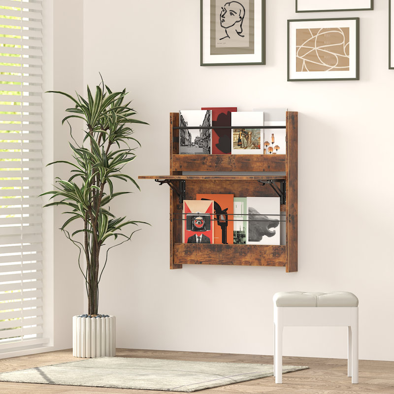 Bureau mural table pliante murale Bureau flottant avec tablette de rangement, Brun