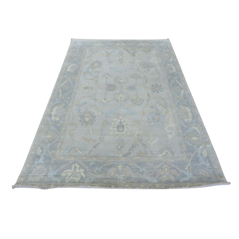 Tapis gris en laine noué à la main de conception unique 6 pi 3 po x 9 pi 3 po Hurst