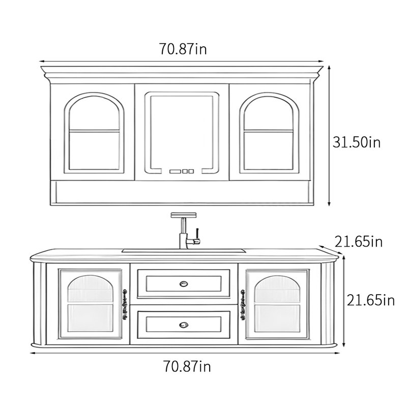 Bathroom cabinet retro American style, Black, 71"