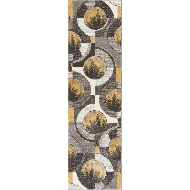 Tapis à motif géométrique, Tapis de couloir de 2 pi x 7 pi, Or