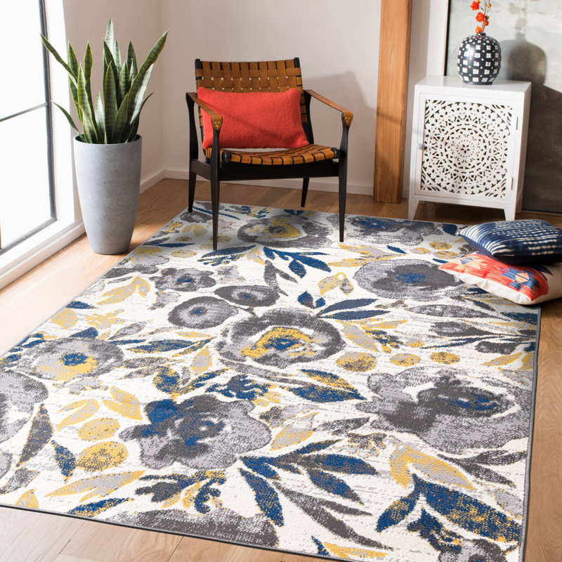 Tapis gris / jaune / ivoire Haslett, Rectangle 5 pi x 7 pi
