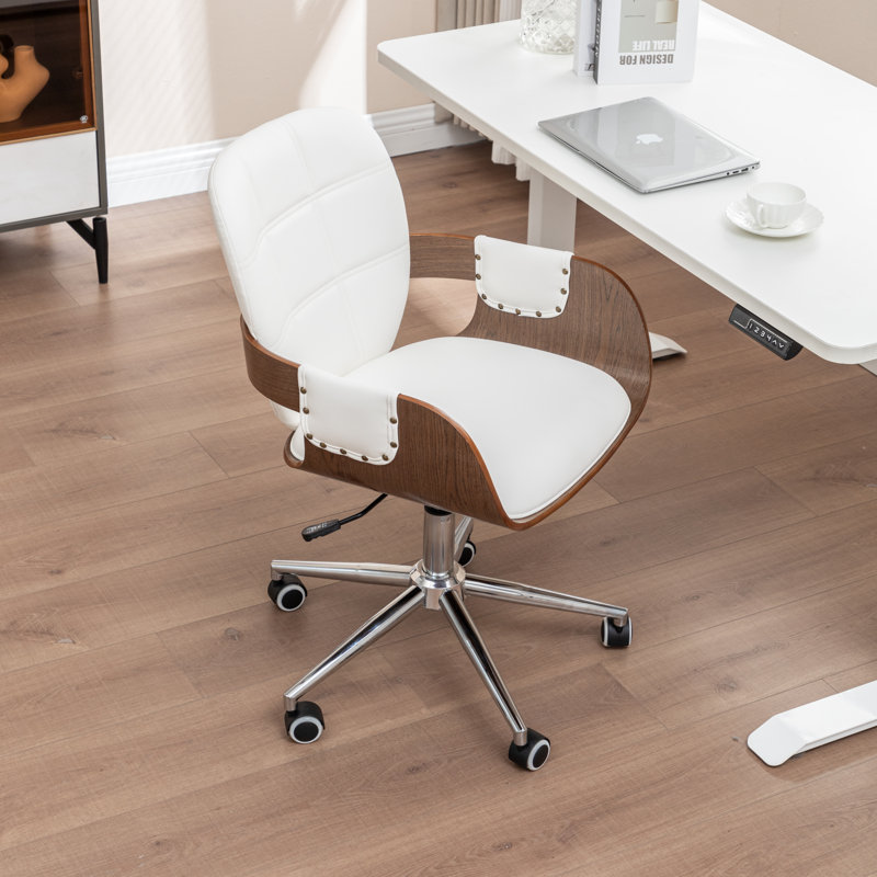 Ryonie Faux Leather Upholstered Swivel Office Chair, Beige