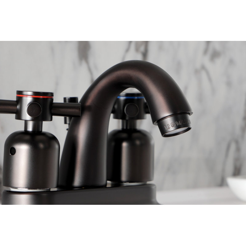 Kingston Brass Concord Two-Handle 3-Hole Deck Mount 4" Centerset Bathroom Faucet with Plastic Pop-Up, Oil Rubbed Bronze
