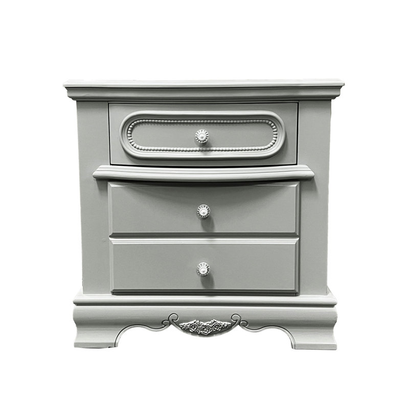 Grey Nightstand With 3 Drawers, Offering Ample Bedroom Storage 3 For A Charming And Practical