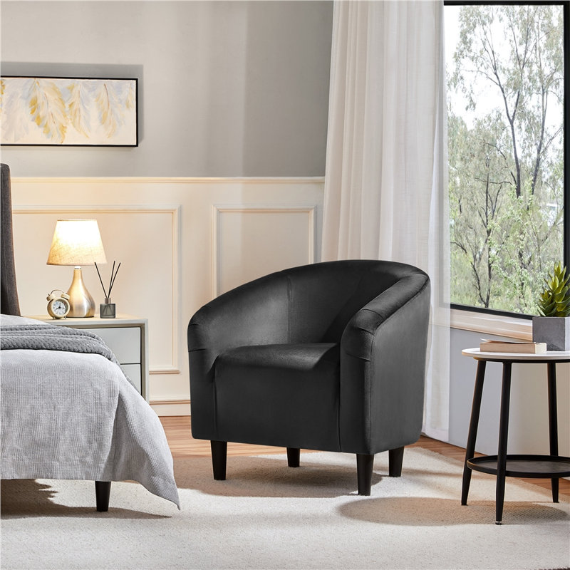 Robeson 28" Wide Velvet Barrel Chair, Black Velvet