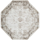 Round Mangine Ikat Khaki Area Rug