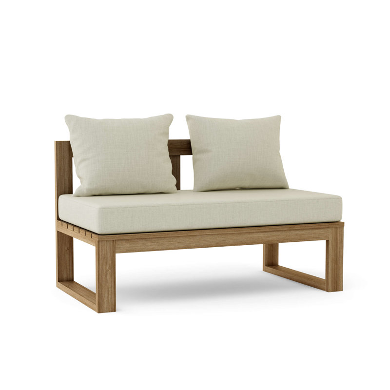 Banc de jardin circulaire modulaire en teck, Toile Sunbrella® naturel
