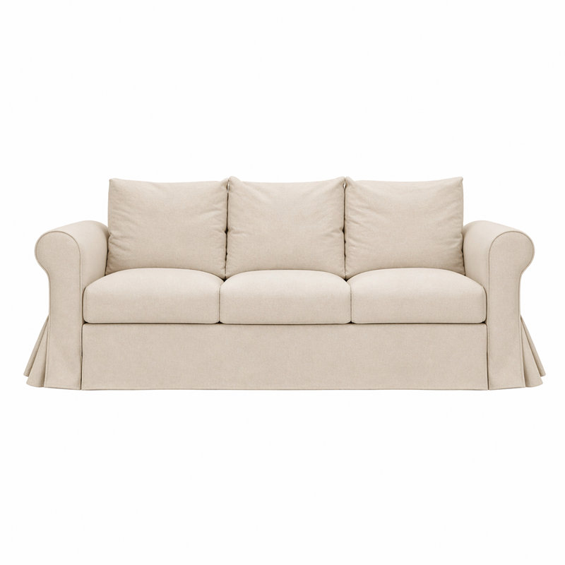 89" Slipcovered Classic Sofa with Rolled Arms and Deep Seats, 3-Seater Couch for Living Room, Beige