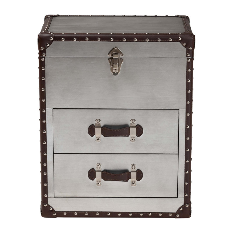 Jimalee Baxton Studio Laura Vintage Canvas 2-Drawer End Table Trunk