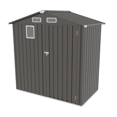 Gray 6x 3.5ft Metal Tool Shed With Clear Window And Ventilation Holes, Suitable For Sundries Bike Storage, Modular Design Fast Assembly Outdoor Storage Peaked Roof Skylight Window, Lockable Door