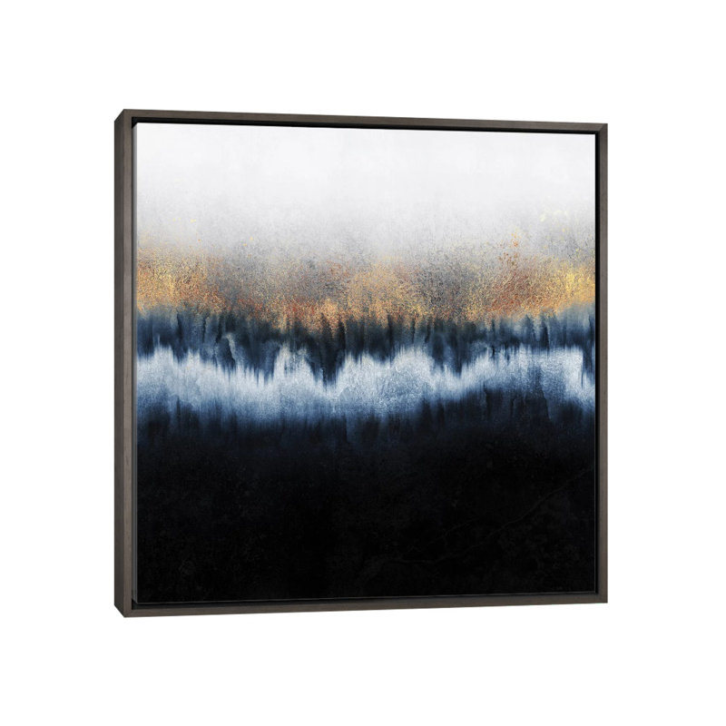 « Golden Horizon-carré » par Elisabeth Fredriksson-impression d’art graphique, Toile encadrée de bois rustique foncé