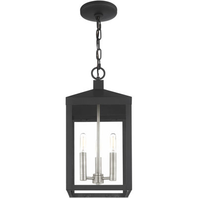 Lanterne suspendue d'extérieur 3 lumières avec abat-jour en verre transparent