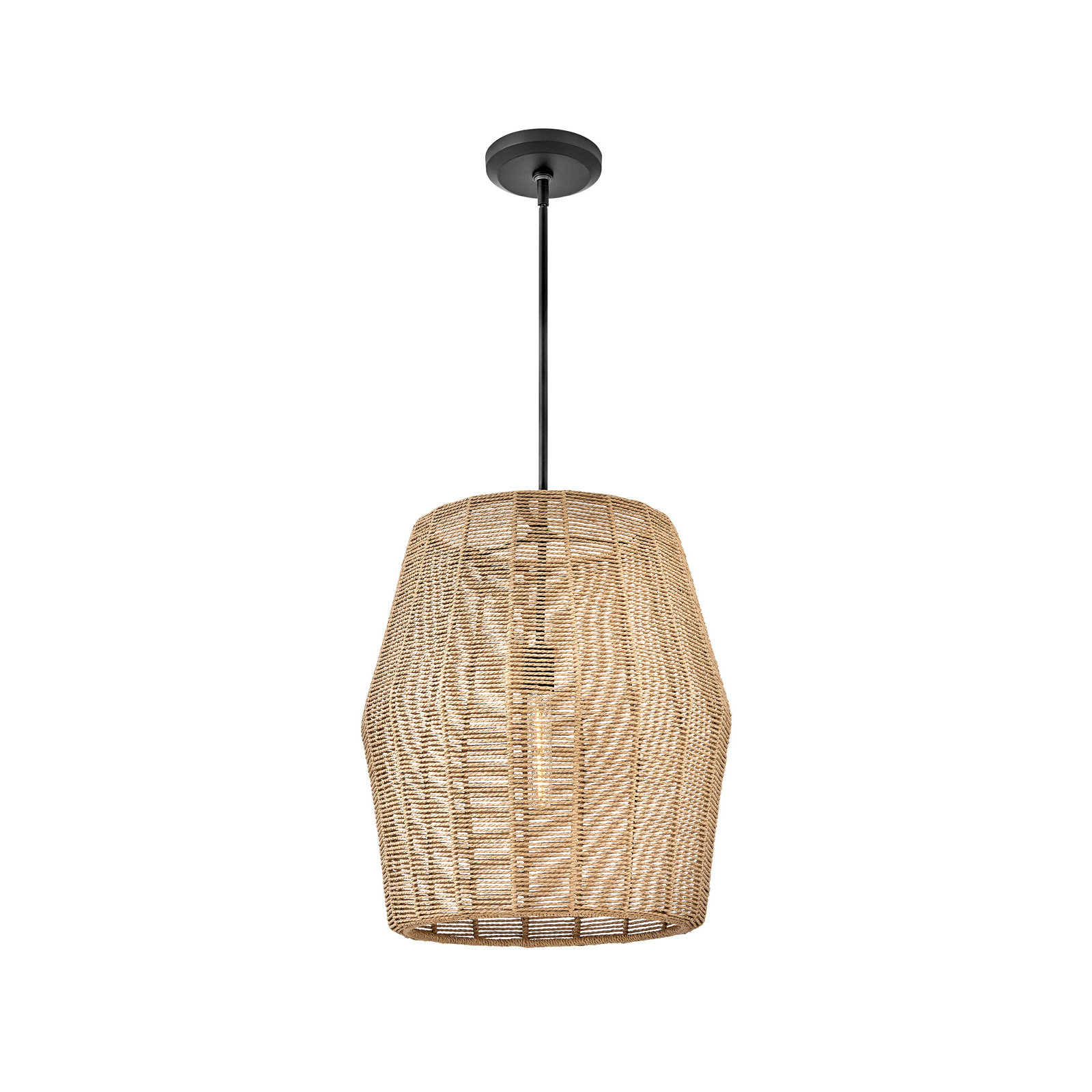 Ariza Single Light Dimmable Pendant, Black with Camel Rattan shade, Camel
