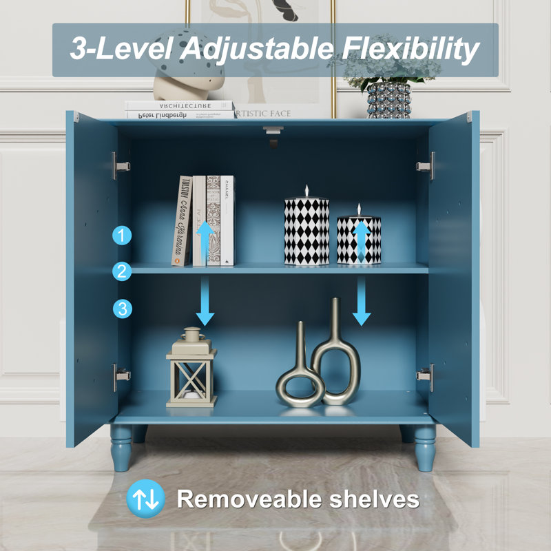 2 Doors 31.5"W Cute Cloud Shap Accent Cabinets, Blue