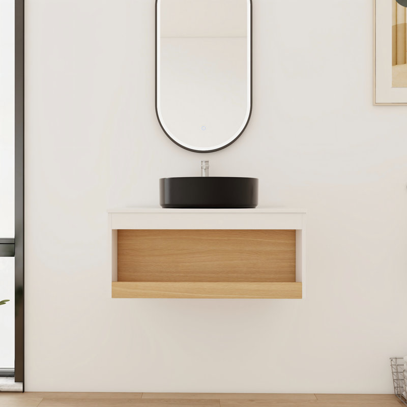 Meuble-lavabo flottant simple 30 po avec lavabo vasque en céramique, Matt Black, 30"