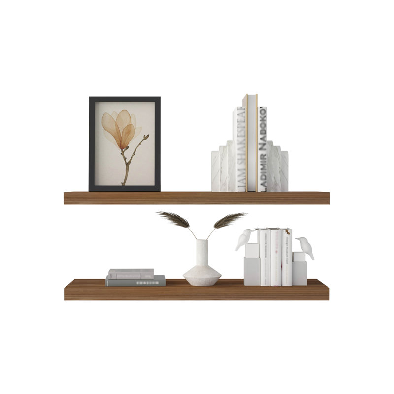 31.5" Wide  Floating Shelves Set Of 2, Shelves For Wall Decor For Bedroom, Bathroom Storage Shelves, Book Shelves For Living Room Mahogany