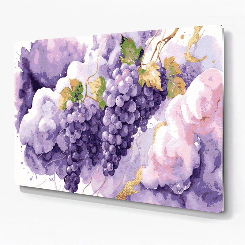 Art mural en métal rose, fruit et raisin, H 11 po x l 14 po