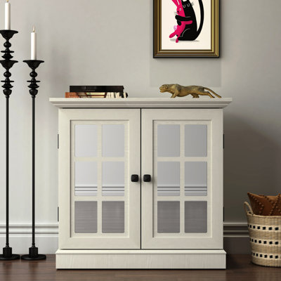 Storage Sideboard Cabinet With Adjustable Shelf, 2 Mirrored Doors, White 3d Wood Grain, For Dining, Living, Kitchen, Lightweight, Stout Living Room Decorative Metal Handles, Compact,