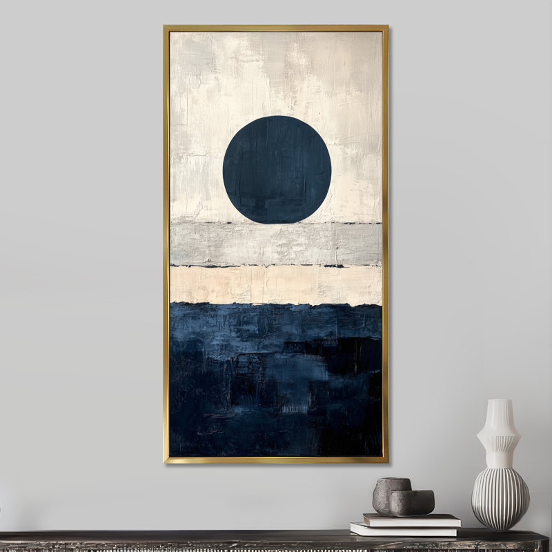 «Blue Beige Midnight Circle Horizon III», reproduction d'art encadrée rétro sur toile, H 32 po x l 16 po, Cadre flottant doré