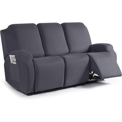 Stretch Recliner Sofa Slipcover Set – Dark Gray – 3-Piece Polyester Cover For 3-Seat Reclining Sofas, Washable Furniture Protector With Side Pockets