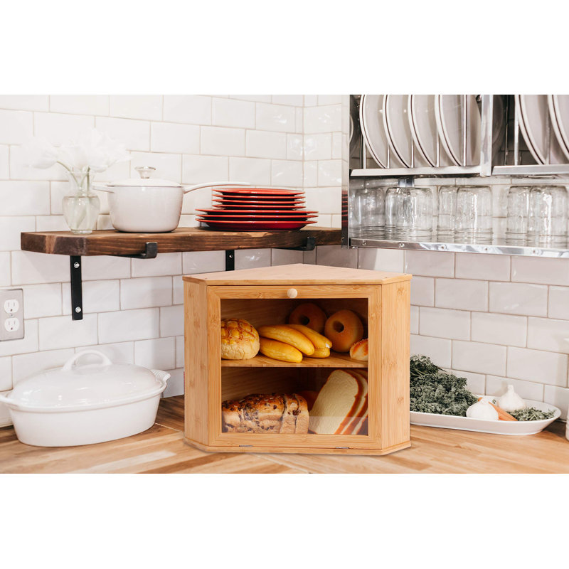 Double Layer Large Capacity Buchanan Corner Bread Box Suitable For Kitchen Countertop, Food Storage Room, Nature