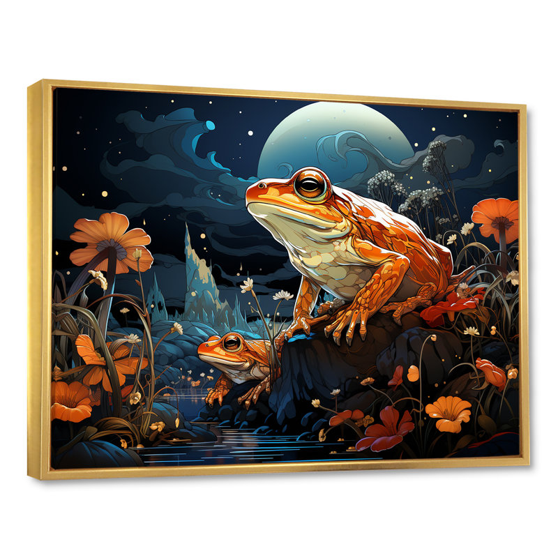 Cosmic Art Frog - Frogs & Toads, reproduction d'art sur toile, Cadre flottant doré, H 34 po x l 44 po x P 1,5 po